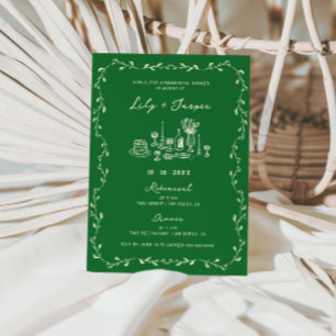 Invitation Dîner de répétition vert crème dessiné à la main