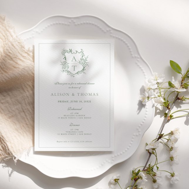 Invitation Dîner de répétition vert sauge Crête formelle (Créateur téléchargé)