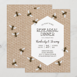 Invitation Dîner de répétition Vintage de l'abeille Burlap