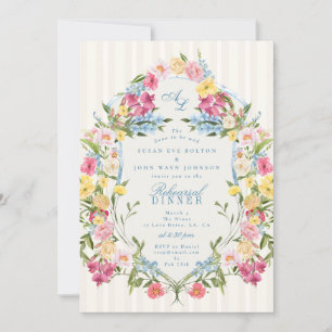 Invitation Dîner de répétition Vintage Floral bleu français