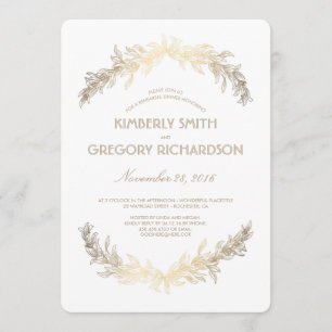 Invitation Dîner de répétition vintage Gold Laurel Wreath