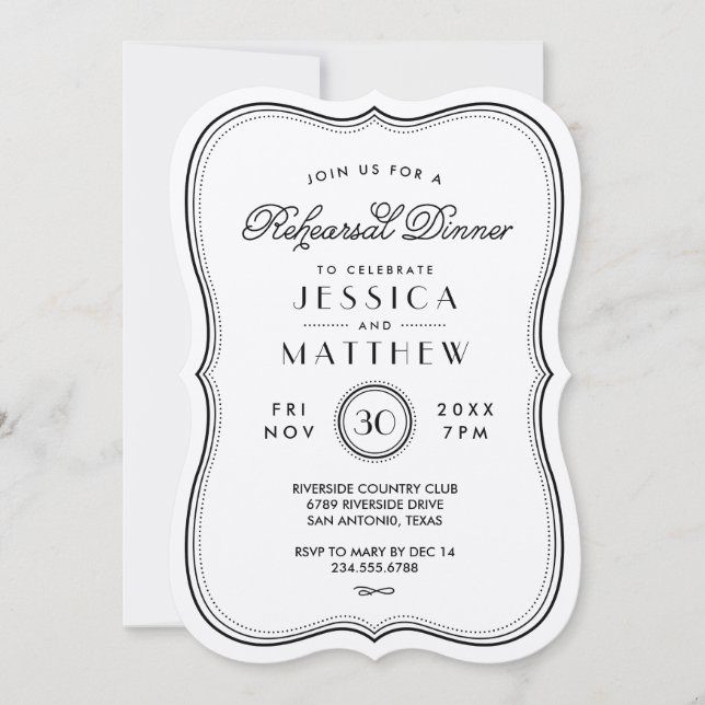 Invitation Dîner de répétition vintage Kraft Art Déco Mariage (Devant)
