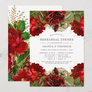 Invitation Dîner de répétition Vintage rouge et or de Bourgog