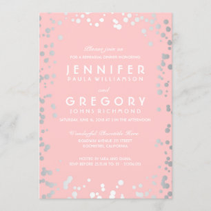 Invitation Dîner de répétition Vintage Silver and Pink Confet