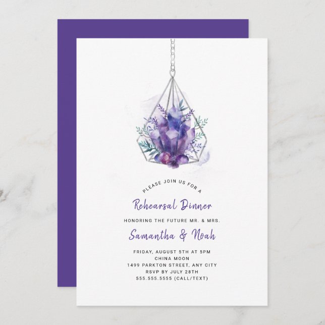 Invitation Dîner de répétition violet Invitations, violet (Devant / Derrière)