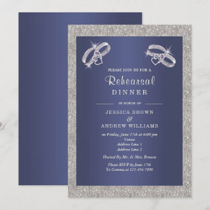Invitation Dîner de répétition Zaffre, Argent Étincelant