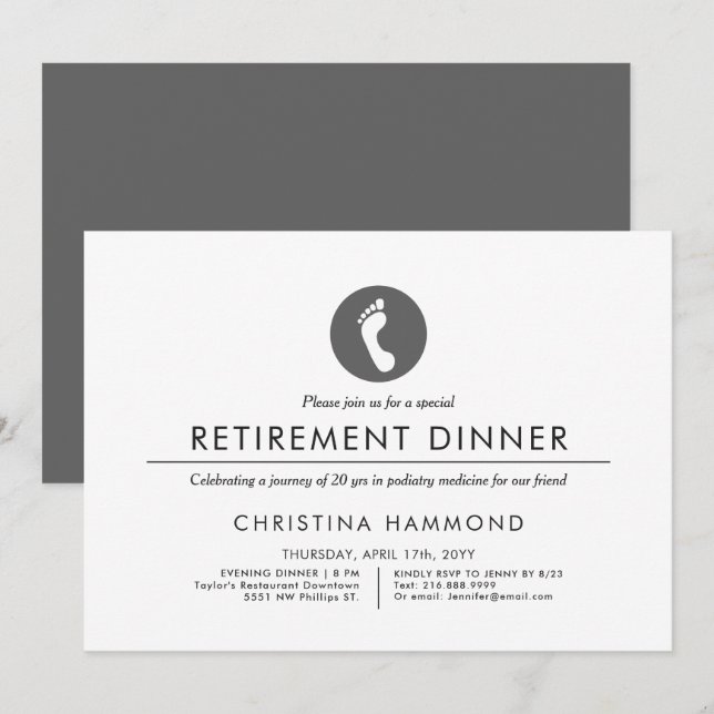 Invitation Dîner de retraite podiatre | Style minimal  (Devant / Derrière)