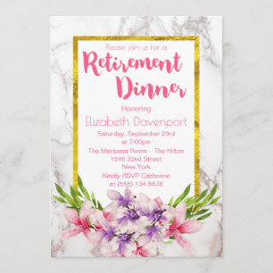 Invitation Dîner de retraite rose et violet Magnolias
