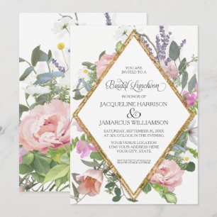 Invitation Dîner de Rose d'or Floral Élégant romantique