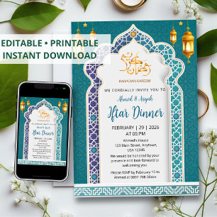 Invitation Dîner de rupture luxueux royal bleu et or islamiqu