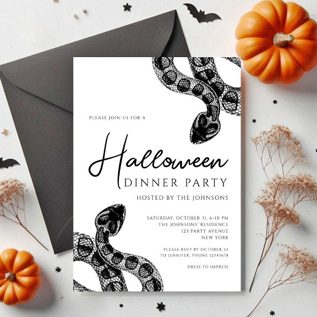 Invitation Dîner De Serpents Noirs Et Blancs Halloween (Black And White Snakes Dinner Party Halloween Invitation)