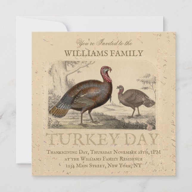 Invitation Dîner de Thankesgiving Vintage Turquie (Devant)