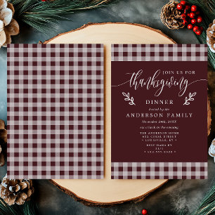 Invitation Dîner de Thanksgiving à carreaux buffle bordeaux e