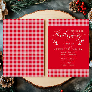 Invitation Dîner de Thanksgiving à carreaux rouges et blancs