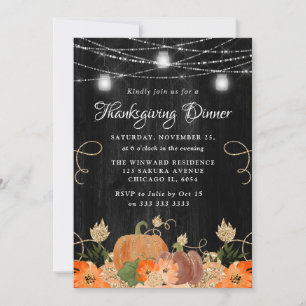 Invitation Dîner de Thanksgiving à la citrouille rustique et 