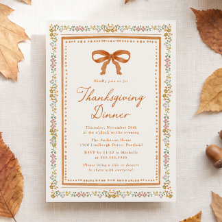 Invitation Dîner de Thanksgiving à la crème florale automnale