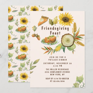 Invitation Dîner de Thanksgiving à la dinde à l'aquarelle