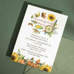 Invitation Dîner de Thanksgiving à la tarte au pumpkin aquare