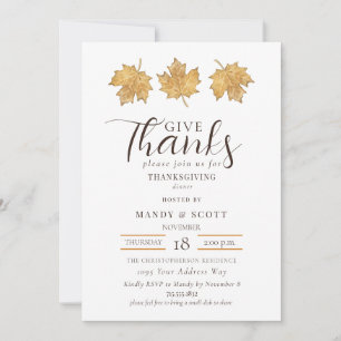 Invitation Dîner de Thanksgiving à l'aquarelle de feuille de