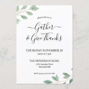 Invitation Dîner de Thanksgiving à l'aquarelle verdoyante