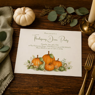 Invitation Dîner de Thanksgiving Aquarelle Citrouille