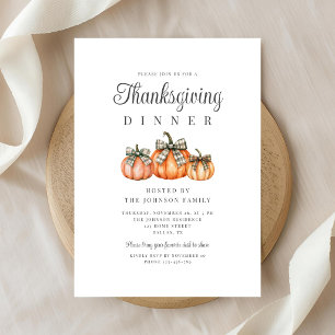 Invitation Dîner de Thanksgiving aux citrouilles orange éléga