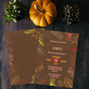 Invitation Dîner de Thanksgiving aux feuilles d'automne dessi