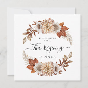 Invitation Dîner de Thanksgiving aux feuilles d'automne rusti
