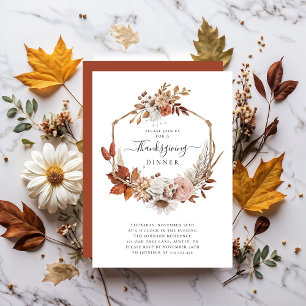 Invitation Dîner de Thanksgiving aux feuilles d'automne rusti