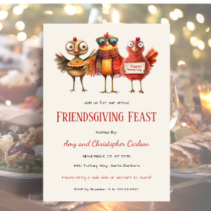 Invitation Dîner de Thanksgiving avec des amis Dinde mignonne