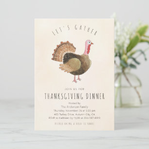 Invitation Dîner de Thanksgiving avec dinde à l'aquarelle rus