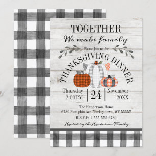 Invitation Dîner de Thanksgiving Buffalo Plaid Citrouilles