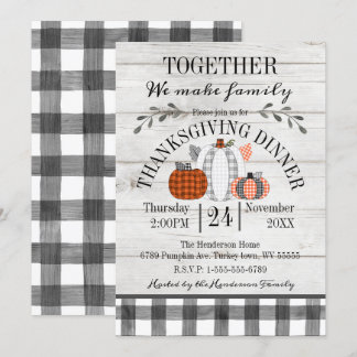 Invitation Dîner de Thanksgiving Buffalo Plaid Citrouilles