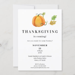 Invitation Dîner de Thanksgiving Citrouille d'aquarelle - Bla