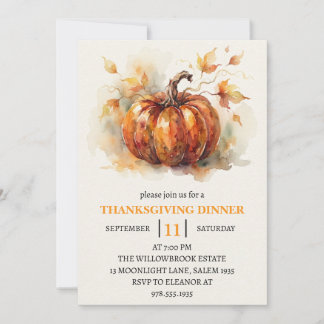 Invitation Dîner de Thanksgiving Citrouille & Feuilles d'Auto