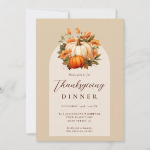 Invitation Dîner de Thanksgiving Citrouille Floral Script Arc