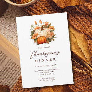 Invitation Dîner de Thanksgiving Citrouille Floral Script Bla