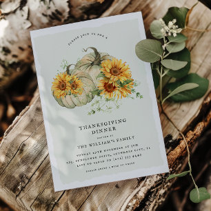 Invitation Dîner de Thanksgiving Citrouilles Blanches Tournes