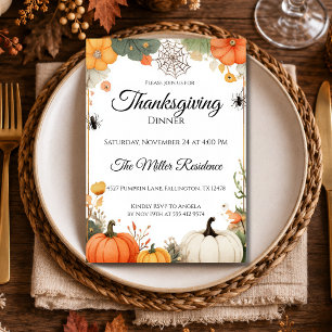 Invitation Dîner de Thanksgiving d'automne fantaisiste et eff