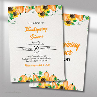 Invitation Dîner de Thanksgiving d'automne/Pumpkin