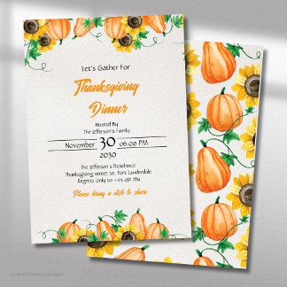 Invitation Dîner de Thanksgiving de citrouilles d'automne