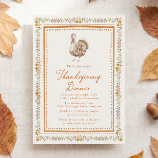 Invitation Dîner de Thanksgiving de dinde florale automnale v