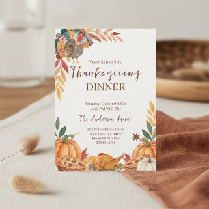 Invitation Dîner de Thanksgiving de dinde patchwork fantaisis