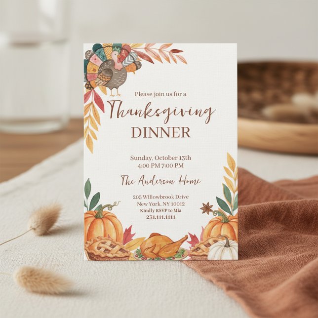 Invitation Dîner de Thanksgiving de dinde patchwork fantaisis (Cozy Thanksgiving Party)
