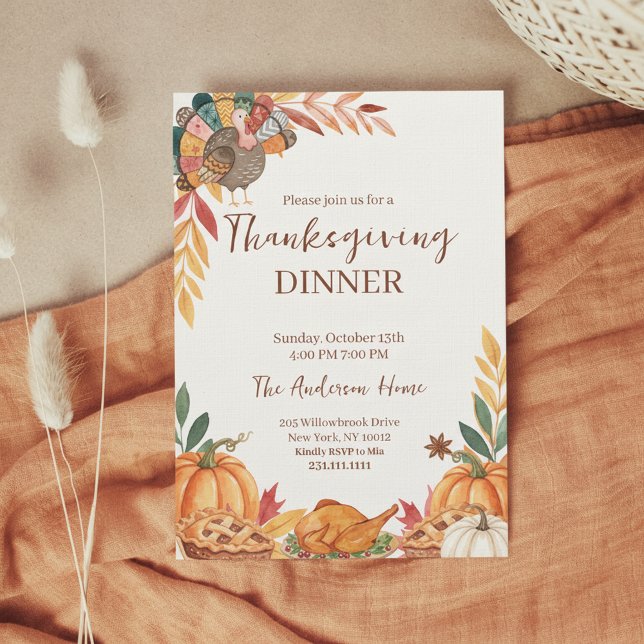 Invitation Dîner de Thanksgiving de dinde patchwork fantaisis (Thanksgiving Dinner Invitation)
