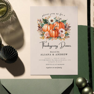 Invitation Dîner de Thanksgiving de la citrouille florale d'a