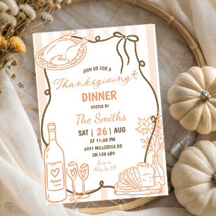 Invitation Dîner de Thanksgiving écrit à la main Doodle