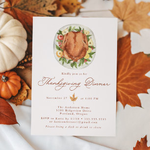 Invitation Dîner de Thanksgiving élégant à l'aquarelle de din