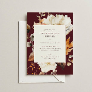 Invitation Dîner de Thanksgiving élégant avec fleurs d'automn