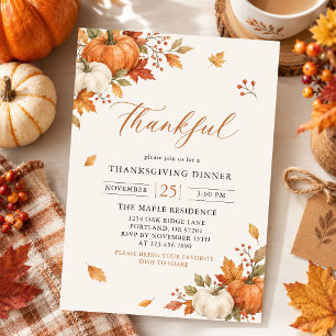 Invitation Dîner de Thanksgiving élégant et doré de l'automne